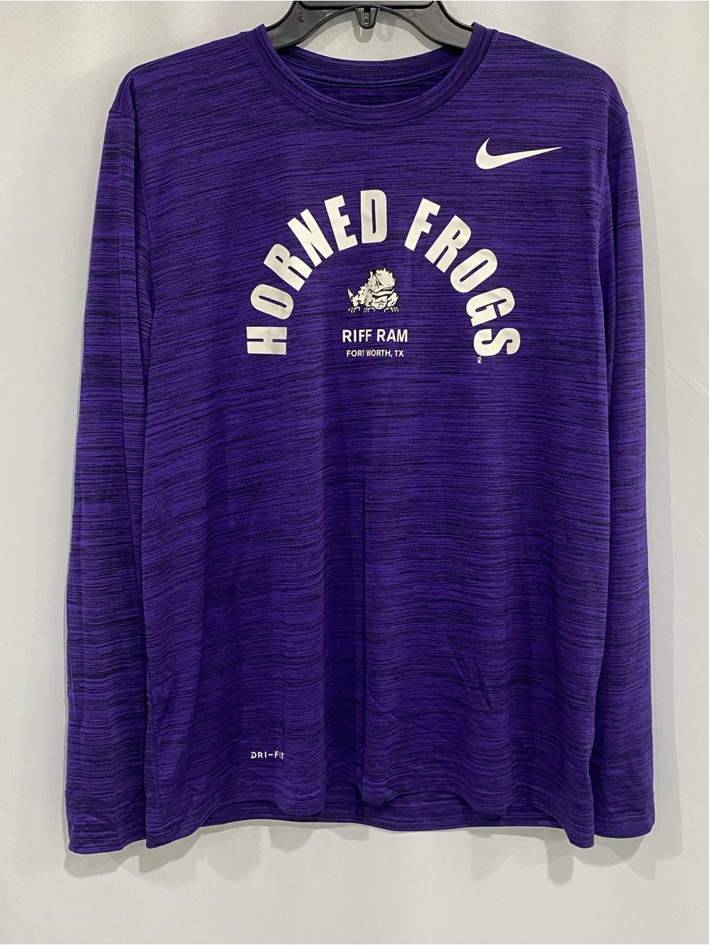 TCU Nike Dri-Fit men’s medium long sleeve tee. S Horned Frogs Riff Ram
